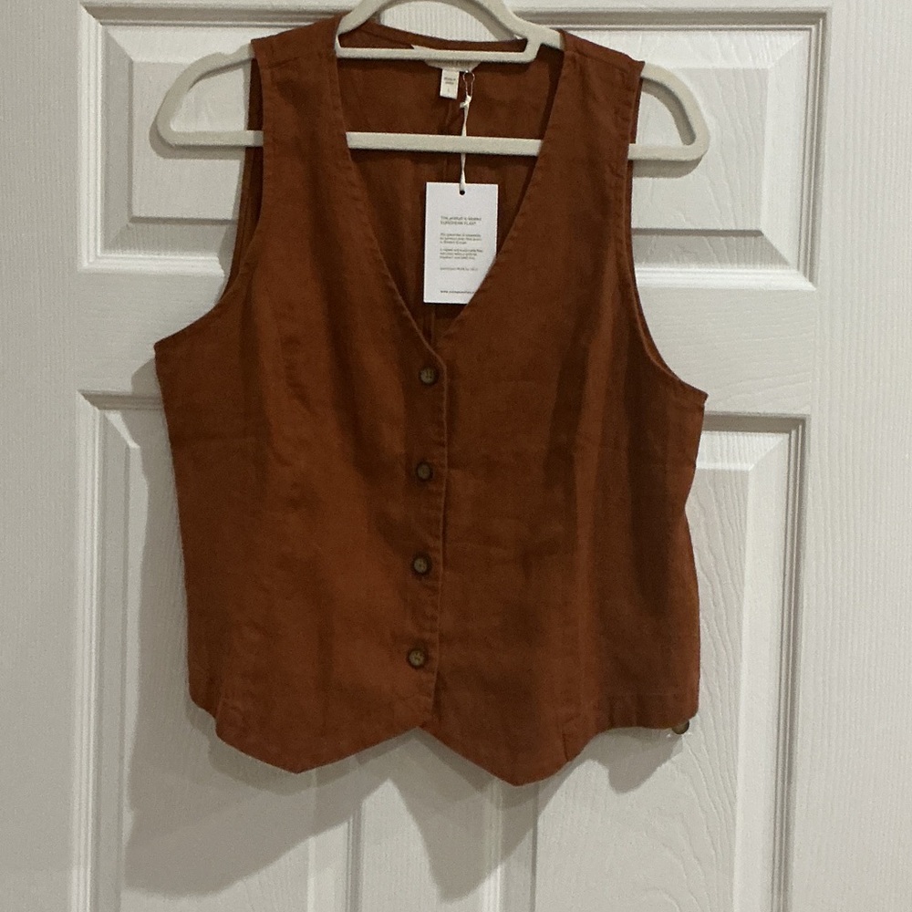 Garnet Hill Rust Brown Button-Front Vest new w tag sz large